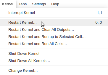 Restart kernel menu